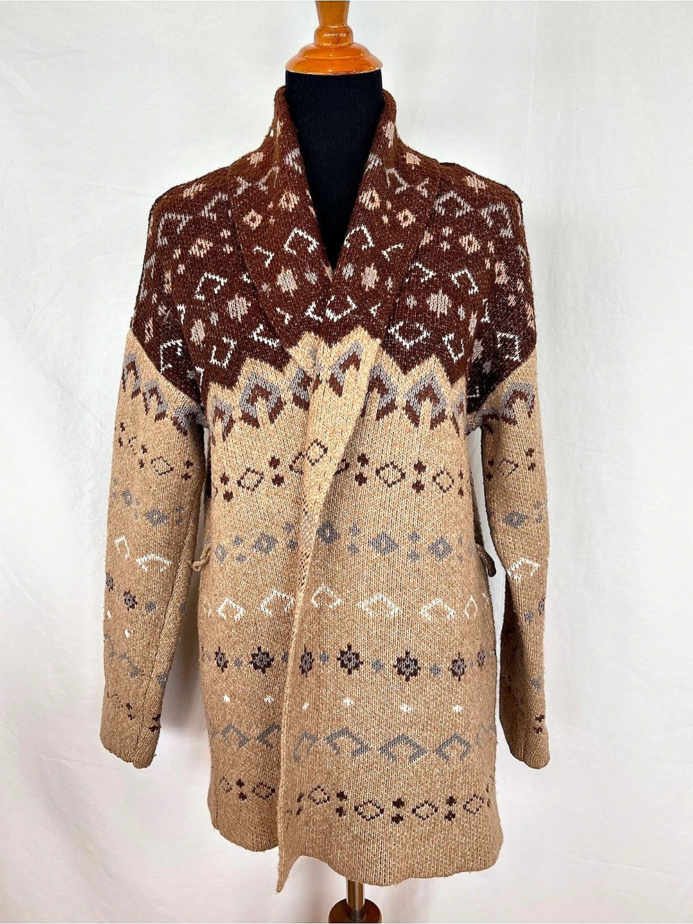 Lucky Brand Aztec South West Cardigan in Brown & Tan Size Large Like New